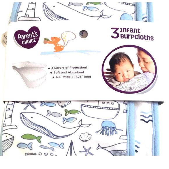 Parent's Choice Infant Burpcloths 3/PK Blue Nautical  NWT - Picture 4 of 4